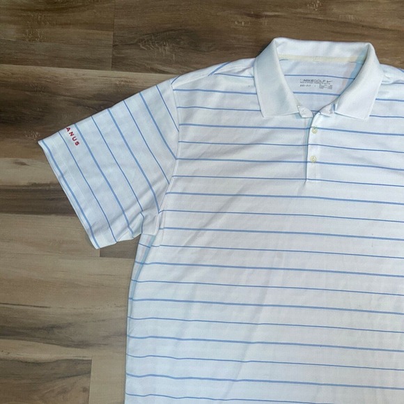 Nike Polo Shirt Mens XXL Standard Fit Dri-FIT Blue Striped Golf JANUS embroidery - Picture 3 of 9